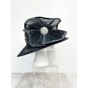 Sophia Collection Women's Polyester Pleat Rhinestone Hat in Black - OS